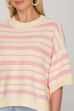 Load image into Gallery viewer, Drop Half Sleeve Round Neck Striped Knit Sweater Top