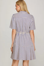 Load image into Gallery viewer, Striped Short Sleeve Front Tie Mini Dress