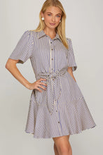 Load image into Gallery viewer, Striped Short Sleeve Front Tie Mini Dress