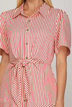 Load image into Gallery viewer, Striped Short Sleeve Front Tie Mini Dress