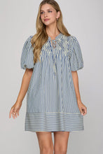 Load image into Gallery viewer, Puff Sleeve Pintuck Striped Woven Dress