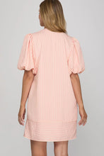 Load image into Gallery viewer, Puff Sleeve Pintuck Striped Woven Dress