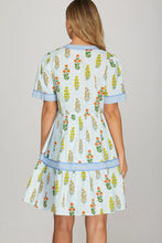 Load image into Gallery viewer, Light Blue Short Sleeve Floral Mini Dress