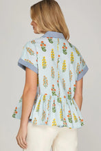 Load image into Gallery viewer, Drop Shoulder Button Down Printed Top