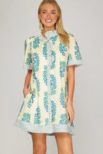 Load image into Gallery viewer, Short Sleeve Ruffle Neck Button Down Mini Dress