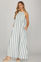 Load image into Gallery viewer, Striped Halter Neck Woven Maxi Dress