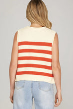 Load image into Gallery viewer, Orange Stripe Sleeveless Sweater Top