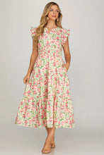 Load image into Gallery viewer, Ruffle Sleeve Floral Print Midi Dress