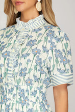 Load image into Gallery viewer, Blue Ruffle Neck Floral Print Mini Dress
