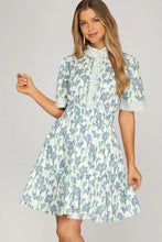 Load image into Gallery viewer, Blue Ruffle Neck Floral Print Mini Dress