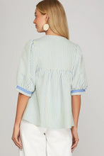 Load image into Gallery viewer, Blue Front Embroidered Stripe Top