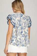 Load image into Gallery viewer, Ruffle Sleeve with Contrast Stitch Printed Top