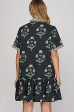 Load image into Gallery viewer, Ruffle Short Sleeve Woven Print Ruffled Placket Mini Dress