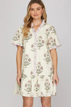 Load image into Gallery viewer, Ruffle Short Sleeve Woven Print Ruffled Placket Mini Dress