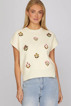 Load image into Gallery viewer, Sleeveless Drop Shoulder Round Neck Embroidered Top