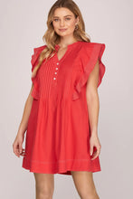 Load image into Gallery viewer, Red Pintuck Ruffled Sleeve Woven Mini Dress