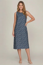 Load image into Gallery viewer, Dusty Blue Sleeveless Polka Dot Midi Dress