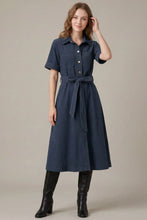 Load image into Gallery viewer, Short Sleeve Button Down Corduroy Shirt Midi Dress