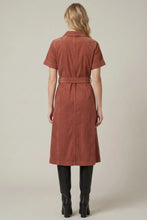 Load image into Gallery viewer, Short Sleeve Button Down Corduroy Shirt Midi Dress