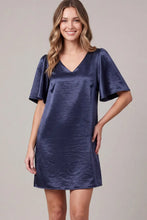 Load image into Gallery viewer, Satin V Neck Flutter Short Sleeve Dress