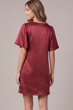 Load image into Gallery viewer, Satin V Neck Flutter Short Sleeve Dress