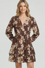 Load image into Gallery viewer, Long Sleeve Woven Print Mini Tiered Dress