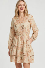 Load image into Gallery viewer, Long Sleeve Woven Print Mini Tiered Dress