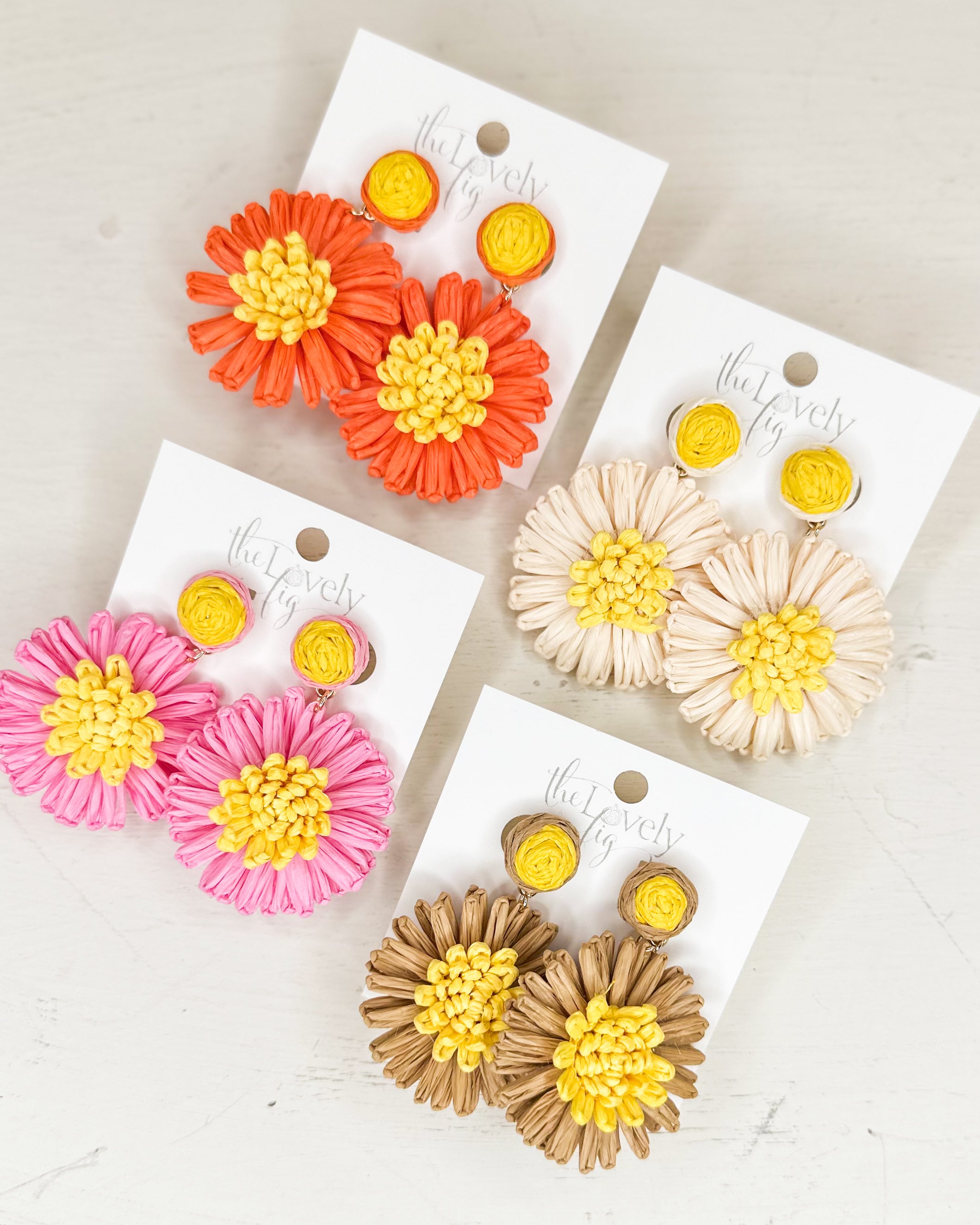 Handmade Flower Raffia Drop Earrings - NWOT Natural Raffia Flower Burst Earrings – Wildflower Boutique main image 3