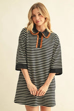 Load image into Gallery viewer, Striped Shift Dress with Contrast Collar Ruffle