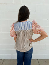 Load image into Gallery viewer, Puff Sleeve Striped Embroidered Top