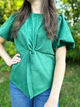 Load image into Gallery viewer, Puff Sleeve Twisted Detail Suede Top