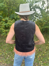 Load image into Gallery viewer, Grey Sleeveless Floral Embroidery Feather Hem Top