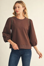 Load image into Gallery viewer, 3/4 Puff Sleeve Crochet Lace Trim Top