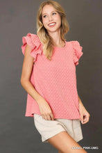 Load image into Gallery viewer, Textured Jacquard Top with Short Ruffled Sleeves