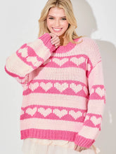 Load image into Gallery viewer, Heart Printed Stiped Knit Sweater