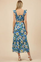 Load image into Gallery viewer, Blue Floral Print Tiered Midi Dress