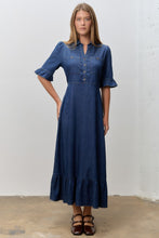 Load image into Gallery viewer, Stretched Chambray Collared Midi Dress