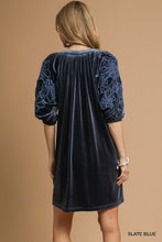 Load image into Gallery viewer, Velvet Dress with Embroidered Sleeves