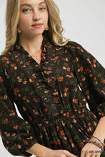 Load image into Gallery viewer, Brown Corduroy Flower Print Mini Dress