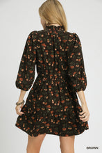 Load image into Gallery viewer, Brown Corduroy Flower Print Mini Dress
