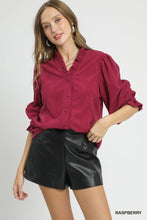 Load image into Gallery viewer, Corduroy Ruffle Neck Button Down Top