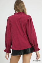 Load image into Gallery viewer, Corduroy Ruffle Neck Button Down Top