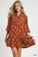 Load image into Gallery viewer, Rust Floral Jacquard Ruffle Hem Dress