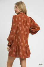 Load image into Gallery viewer, Rust Floral Jacquard Ruffle Hem Dress