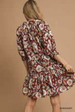Load image into Gallery viewer, Burgundy Floral Drop Waist Mini Dress