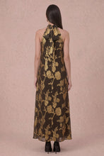 Load image into Gallery viewer, Floral Jacquard Back Tie Halter Maxi Dress