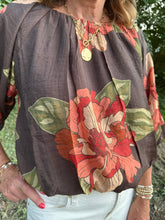 Load image into Gallery viewer, Brown Floral Print Top With Bubble Hem