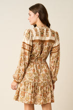 Load image into Gallery viewer, Camel Boho Floral Print Tie Waist Dress