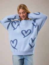 Load image into Gallery viewer, Light Blue Long Sleeve Heart Print Sweater