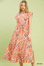 Load image into Gallery viewer, Ruffle Sleeve Ikat Midi Dress
